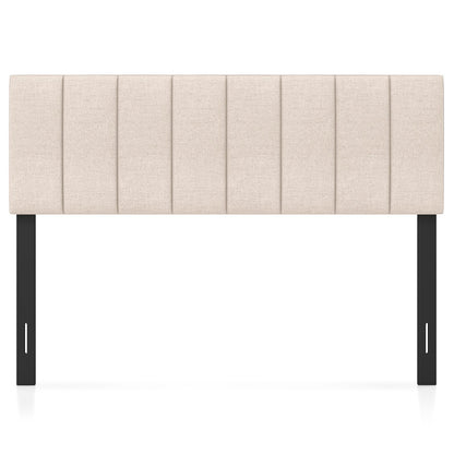 Linen Upholstered Headboard with Solid Wood Legs and Adjustable Width-Beige