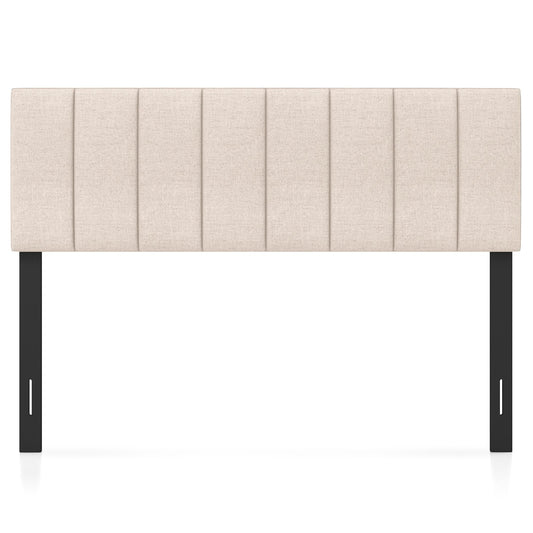 Linen Upholstered Headboard with Solid Wood Legs and Adjustable Width-Beige