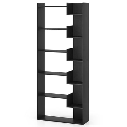6-Tier Bookshelf Wooden Bookcase with 2 Anti-Tipping Kits Open Display Shelf-Black