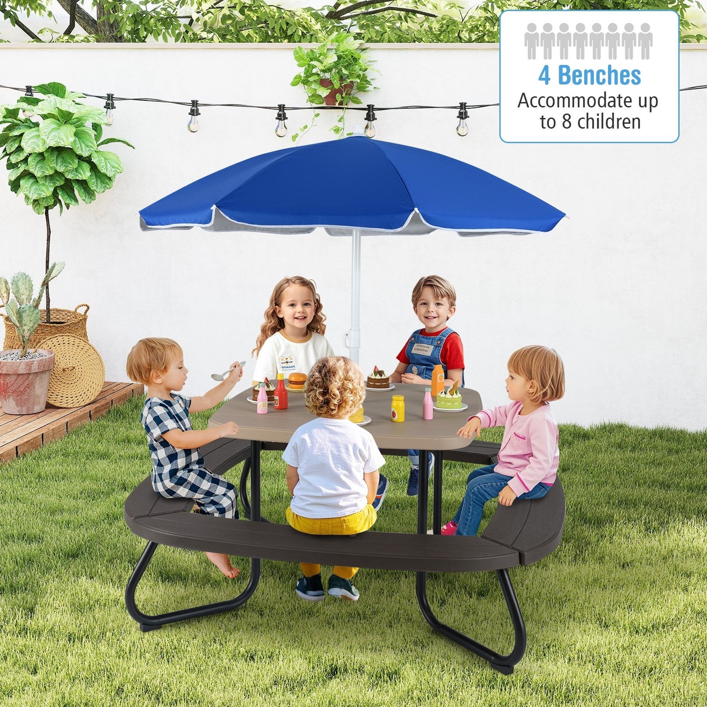 Toddler Outdoor Activity Table with Adjustable and Collapsible Umbrella-Blue
