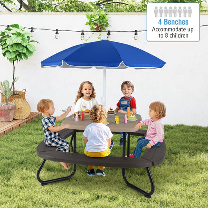 Toddler Outdoor Activity Table with Adjustable and Collapsible Umbrella-Blue