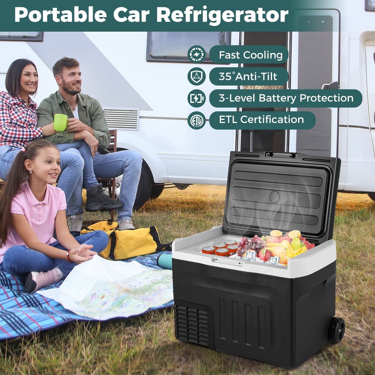 12V Car Refrigerator 42QT with Touch Panel and Removable Divider-L