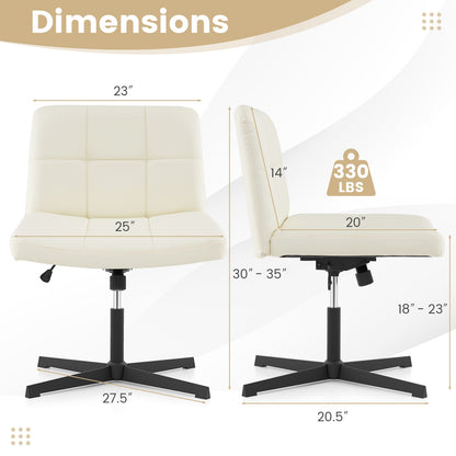 PU Leather Upholstered Cross-legged Office Chair with Oversized U-shaped Seat for Home Office Make Up-Beige