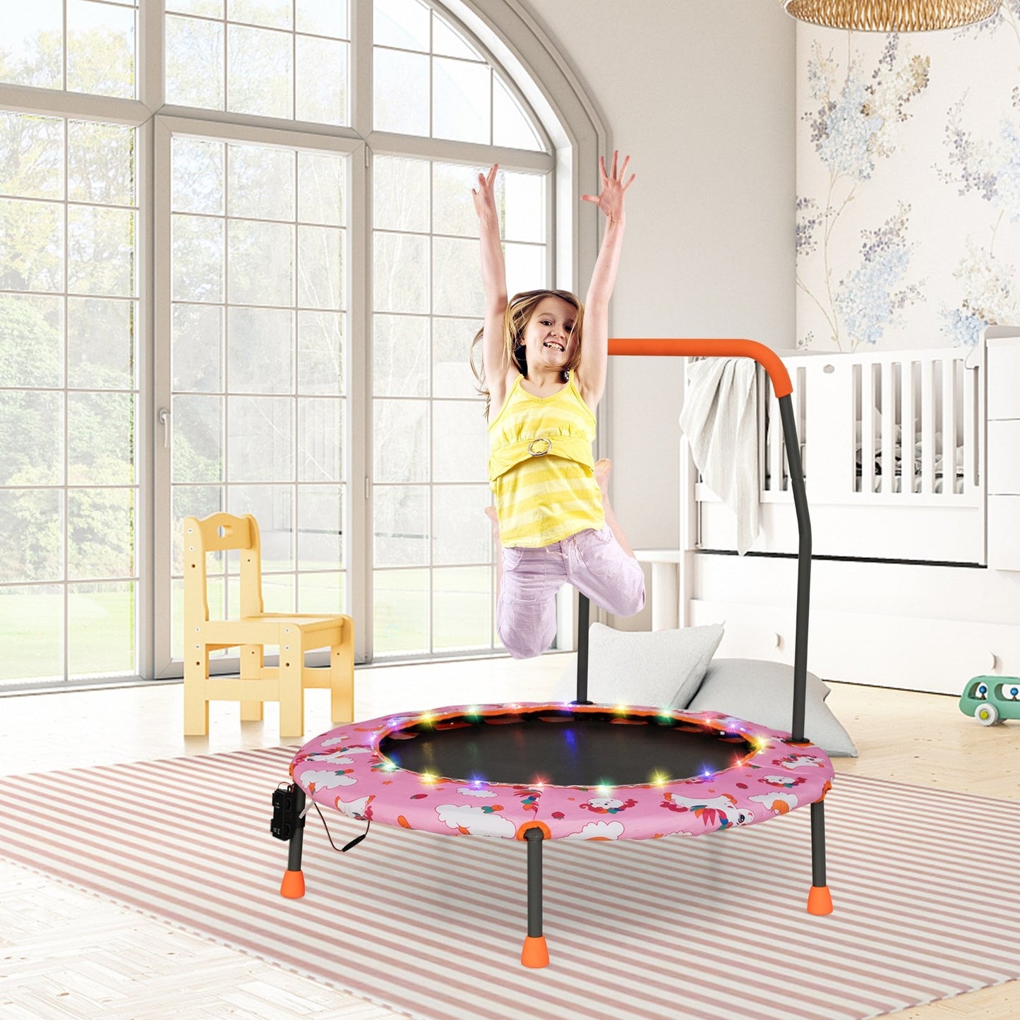 36 Inch Mini Trampoline with Colorful LED Lights and Bluetooth Speaker-Pink