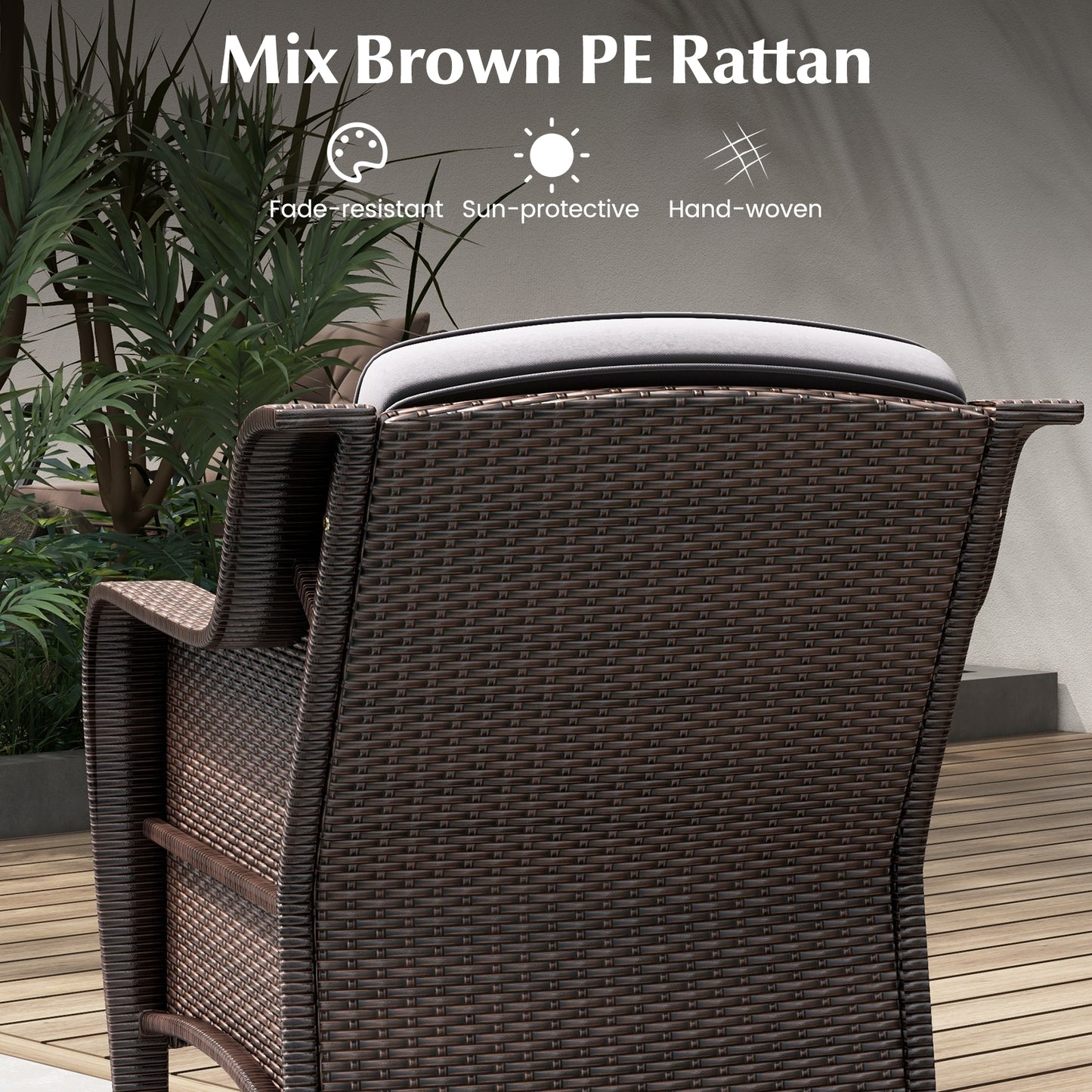 3 Pieces Outdoor Rattan Furniture Set with Cushions and Tempered Glass Coffee Table-Gray