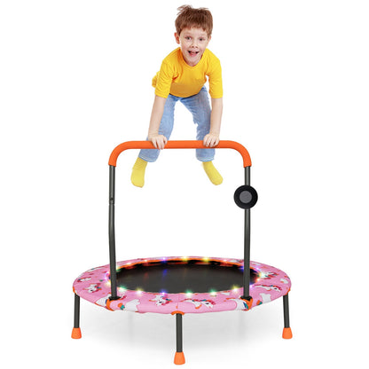 36 Inch Mini Trampoline with Colorful LED Lights and Bluetooth Speaker-Pink