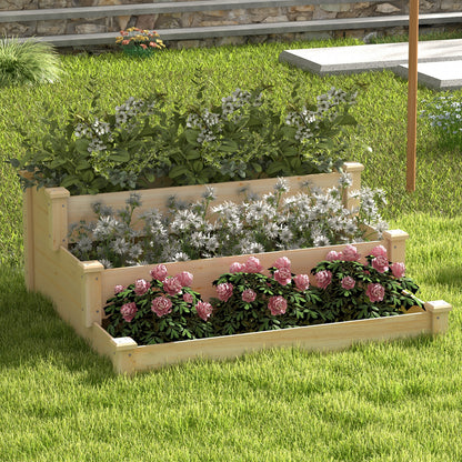 3-Tier Wooden Raised Garden Bed for Backyard Patio Gardening