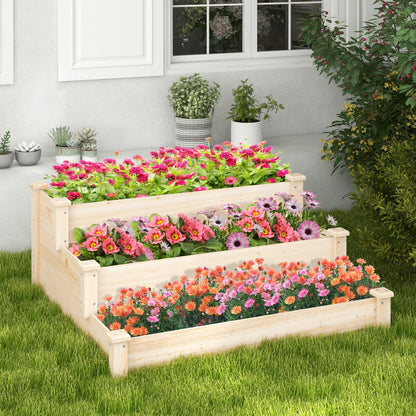 3-Tier Wooden Raised Garden Bed for Backyard Patio Gardening