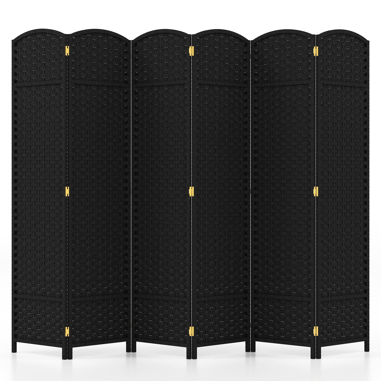 6-Panel Room Divider 5.6 FT Tall Folding Privacy Screen with Hand-woven Texture-Black