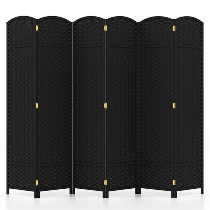 6-Panel Room Divider 5.6 FT Tall Folding Privacy Screen with Hand-woven Texture-Black