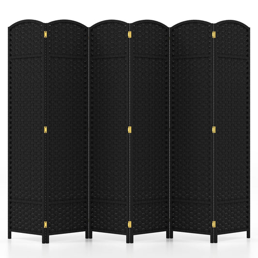 6-Panel Room Divider 5.6 FT Tall Folding Privacy Screen with Hand-woven Texture-Black