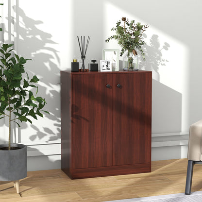 2-Door Modern Floor Storage Cabinet with 3-Tier Shelf-Brown