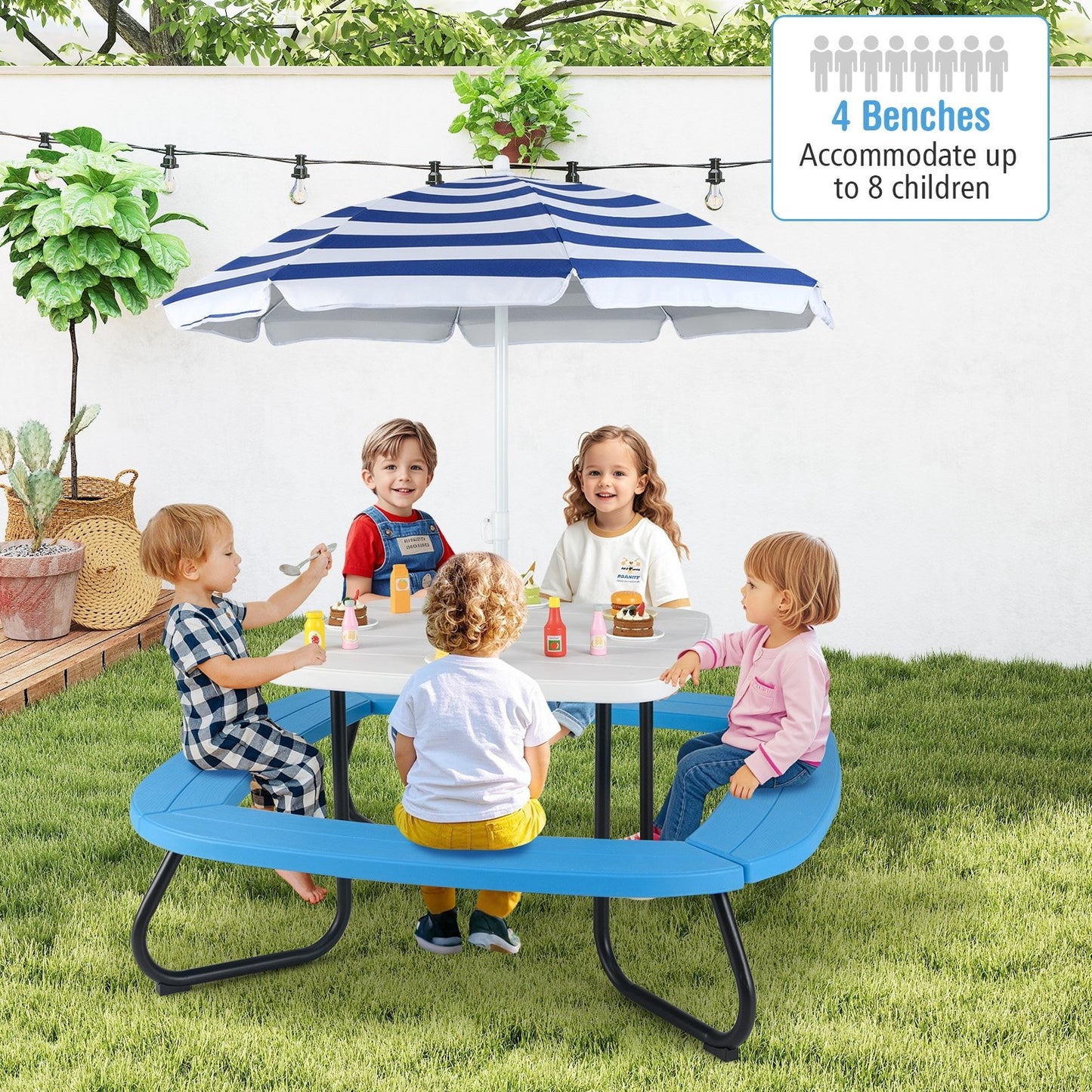 Toddler Outdoor Activity Table with Adjustable and Collapsible Umbrella-Blue