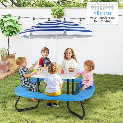 Toddler Outdoor Activity Table with Adjustable and Collapsible Umbrella-Blue