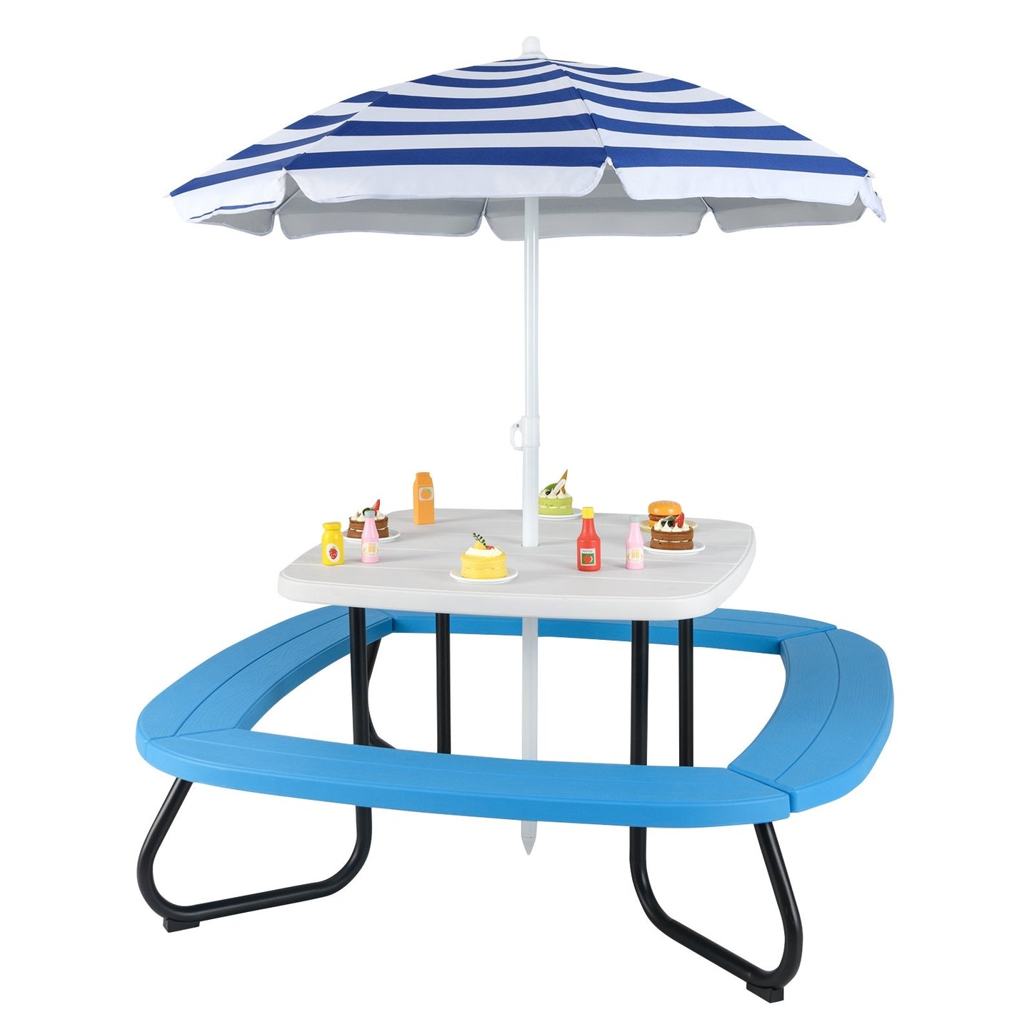 Toddler Outdoor Activity Table with Adjustable and Collapsible Umbrella-Blue