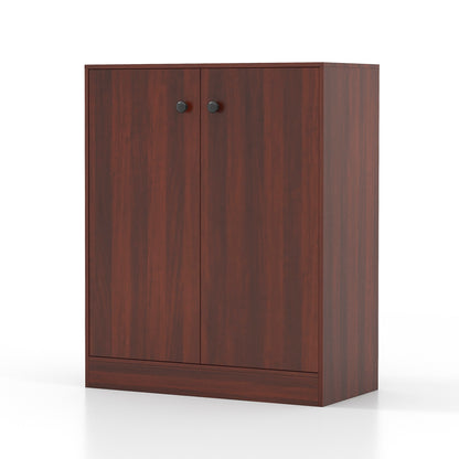 2-Door Modern Floor Storage Cabinet with 3-Tier Shelf-Brown