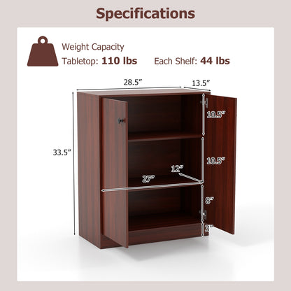 2-Door Modern Floor Storage Cabinet with 3-Tier Shelf-Brown