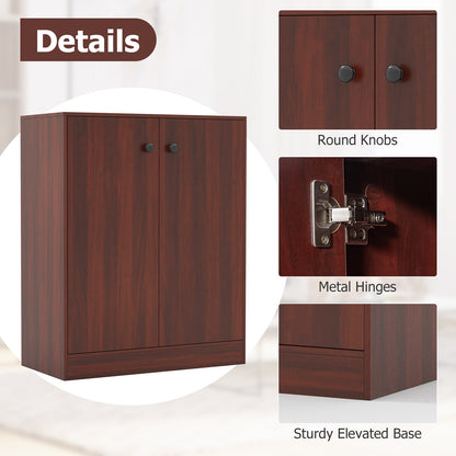 2-Door Modern Floor Storage Cabinet with 3-Tier Shelf-Brown