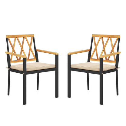 Set of 2 Patio Dining Chairs with Removable Padded Cushions-18 Inches