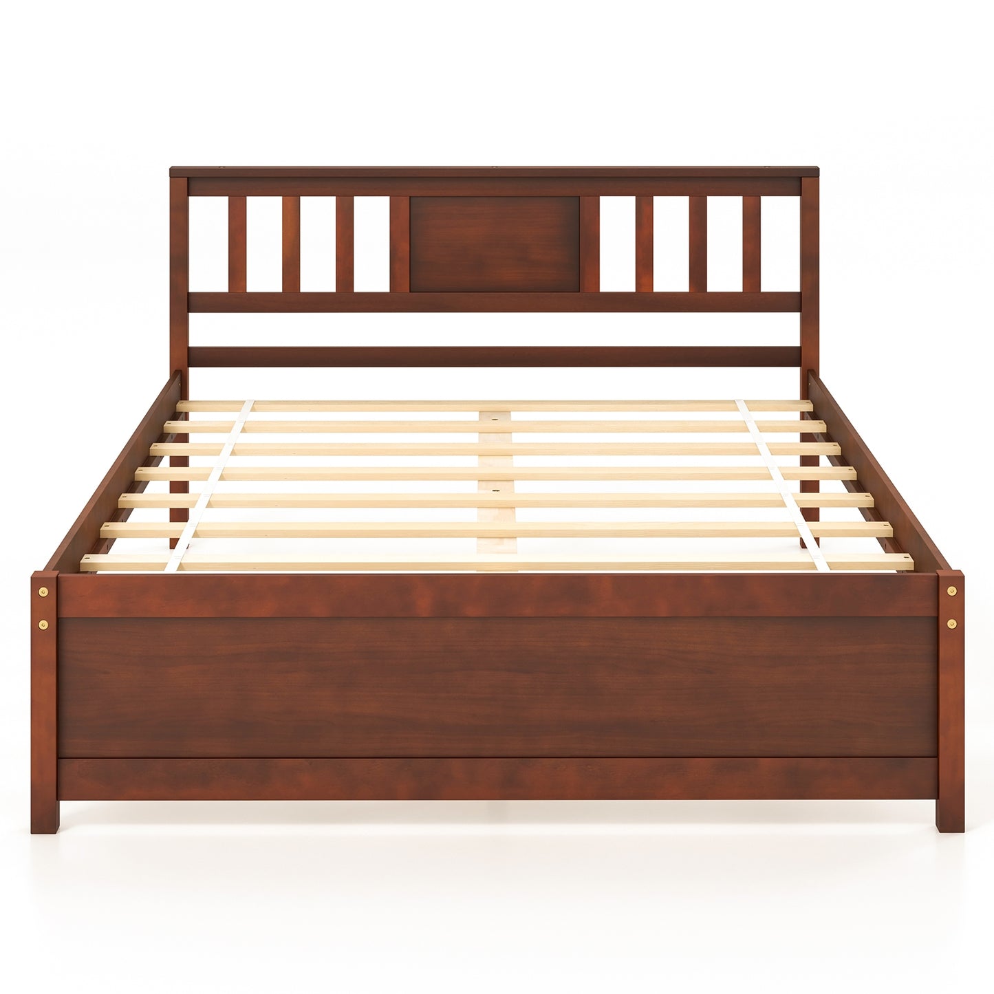 Wooden Platform Bed with Headboard and Wood Slat Support-Full Size