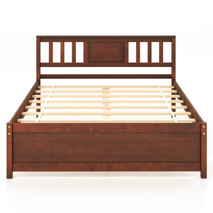 Wooden Platform Bed with Headboard and Wood Slat Support-Full Size