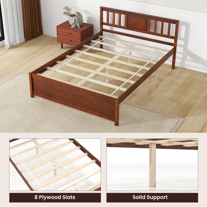 Wooden Platform Bed with Headboard and Wood Slat Support-Full Size