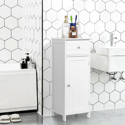 Wooden Bathroom Floor Storage Cabinet with Drawer and Shelf-Black