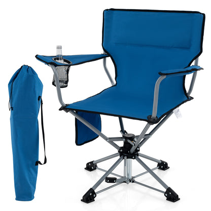 360° Swivel Hunting Chair Portable Foldable Hunting Chair with Mesh Cup Holder and Storage Pockets-Blue