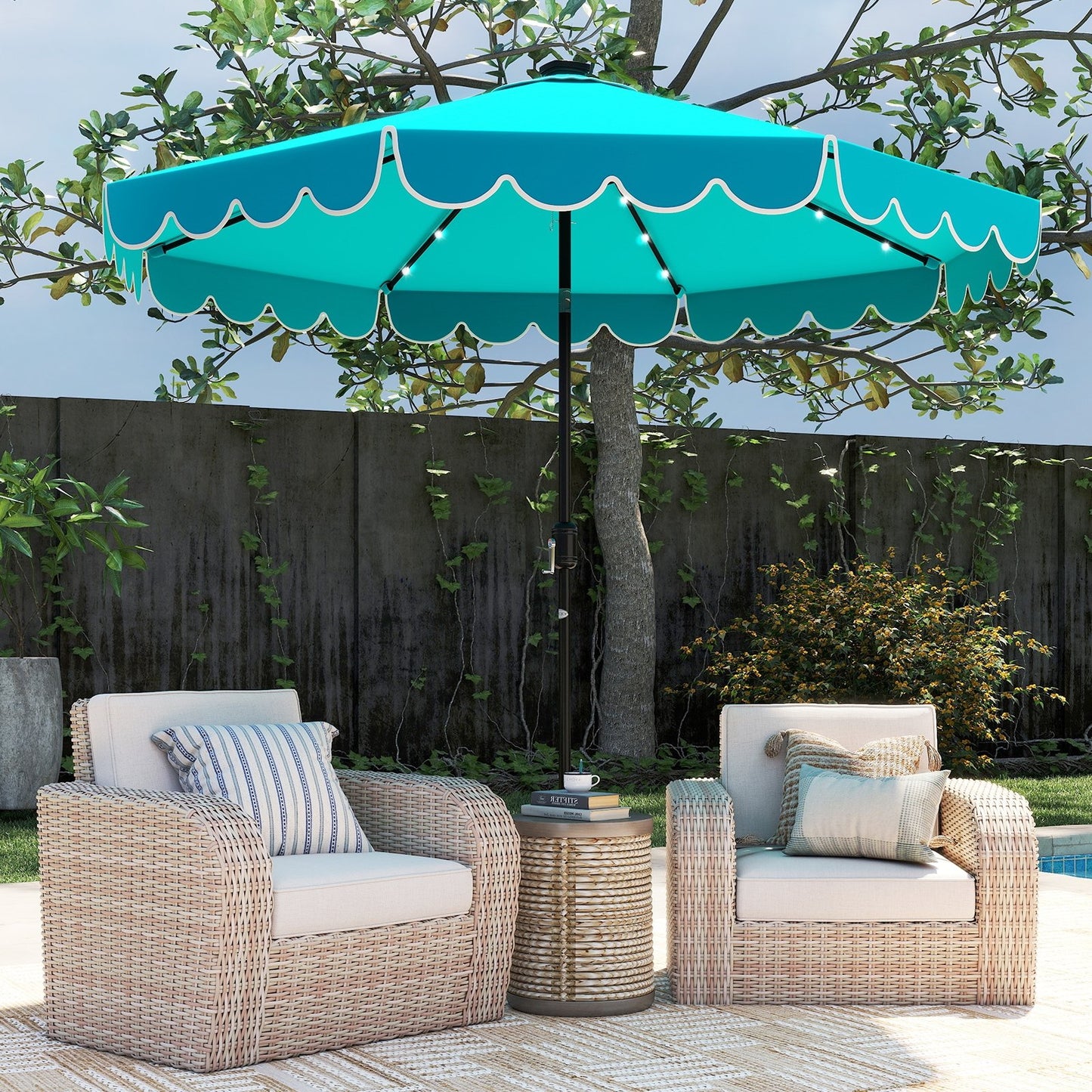 10 Feet Solar Patio Umbrella with 24 LED Lights-Beige