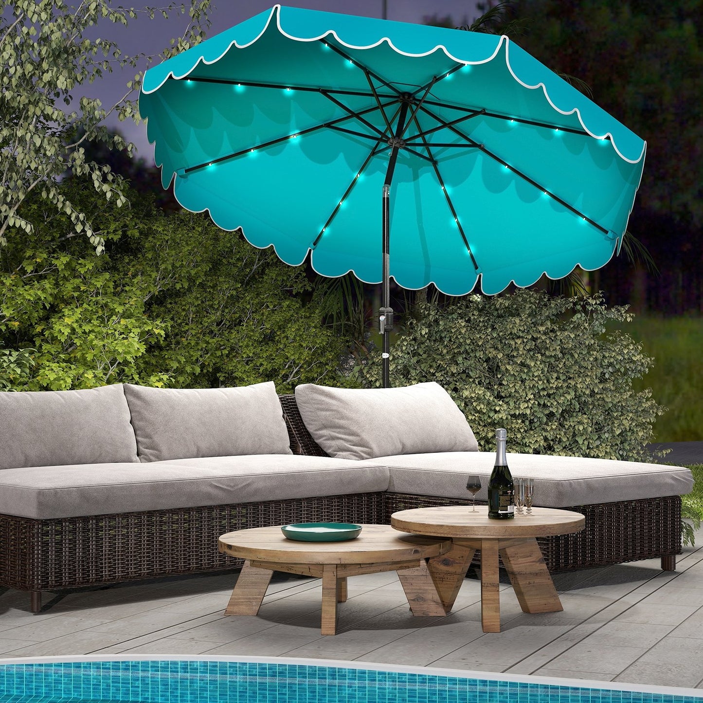10 Feet Solar Patio Umbrella with 24 LED Lights-Beige