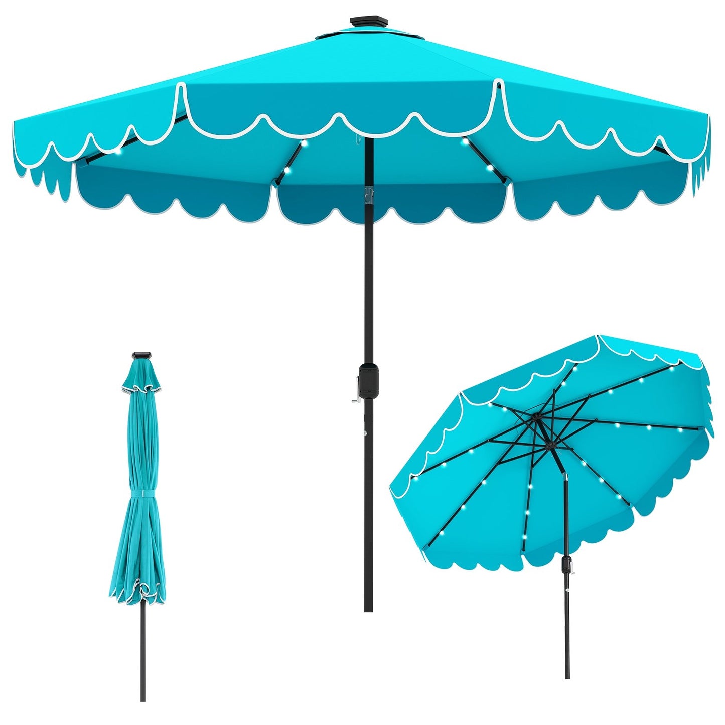 10 Feet Solar Patio Umbrella with 24 LED Lights-Beige