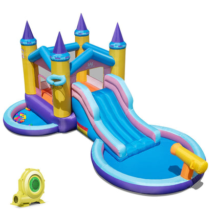 6-in-1 Inflatable Kids Water Park with 735W Blower