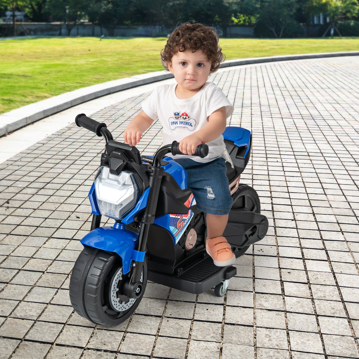 Kids Ride-on Motorcycle 6V Battery Powered Motorbike with Detachable Training Wheels-Blue