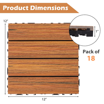 18 Pieces 12 x 12 Inch Interlocking Deck Tiles for 1.7㎡ Total Splicing Area-Brown