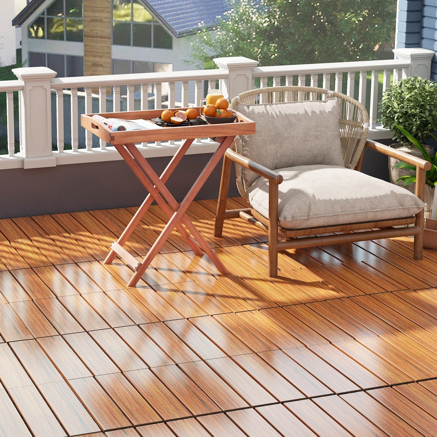 18 Pieces 12 x 12 Inch Interlocking Deck Tiles for 1.7㎡ Total Splicing Area-Brown