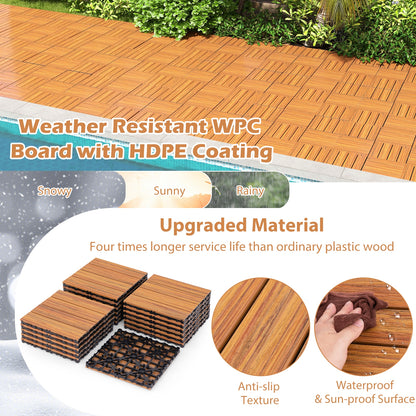 18 Pieces 12 x 12 Inch Interlocking Deck Tiles for 1.7㎡ Total Splicing Area-Brown