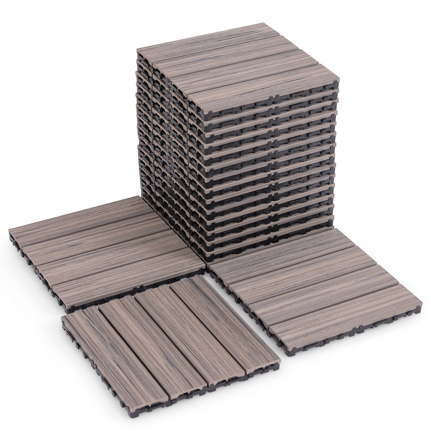 18 Pieces 12 x 12 Inch Interlocking Deck Tiles for 1.7㎡ Total Splicing Area-Gray