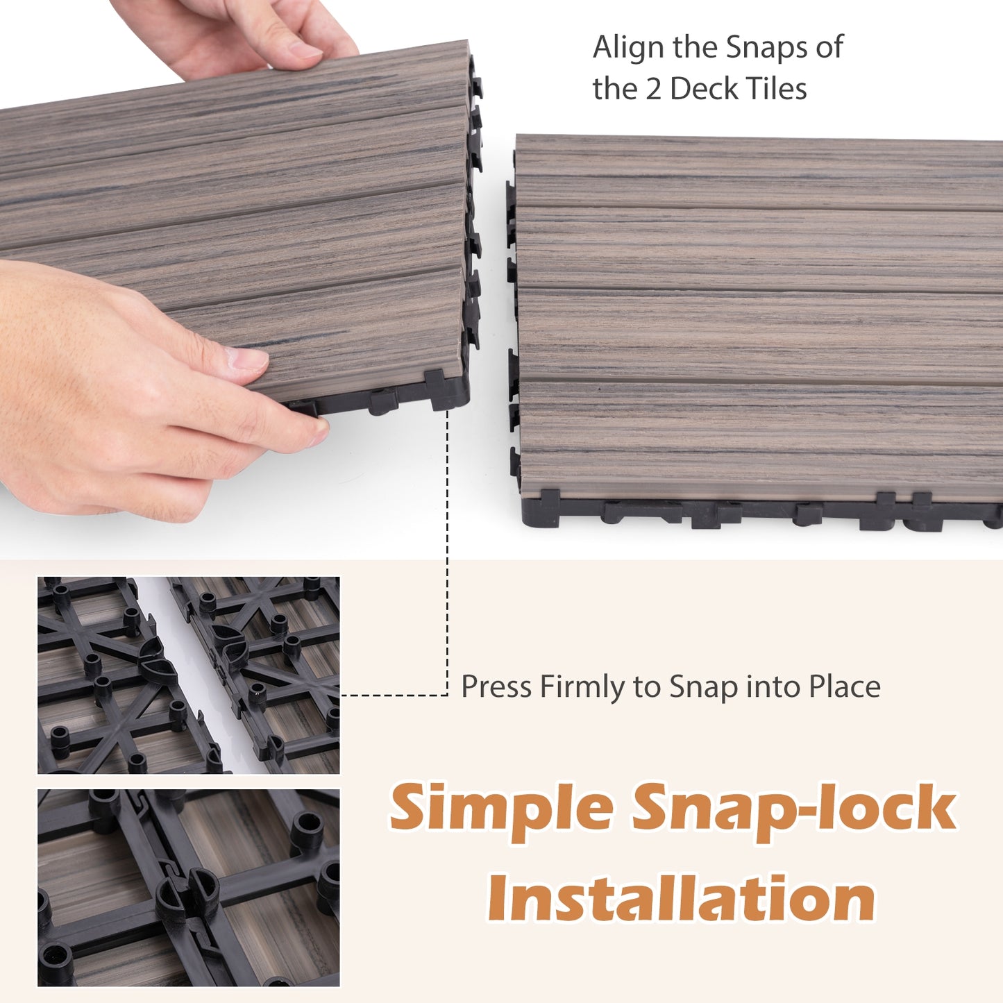 18 Pieces 12 x 12 Inch Interlocking Deck Tiles for 1.7㎡ Total Splicing Area-Gray