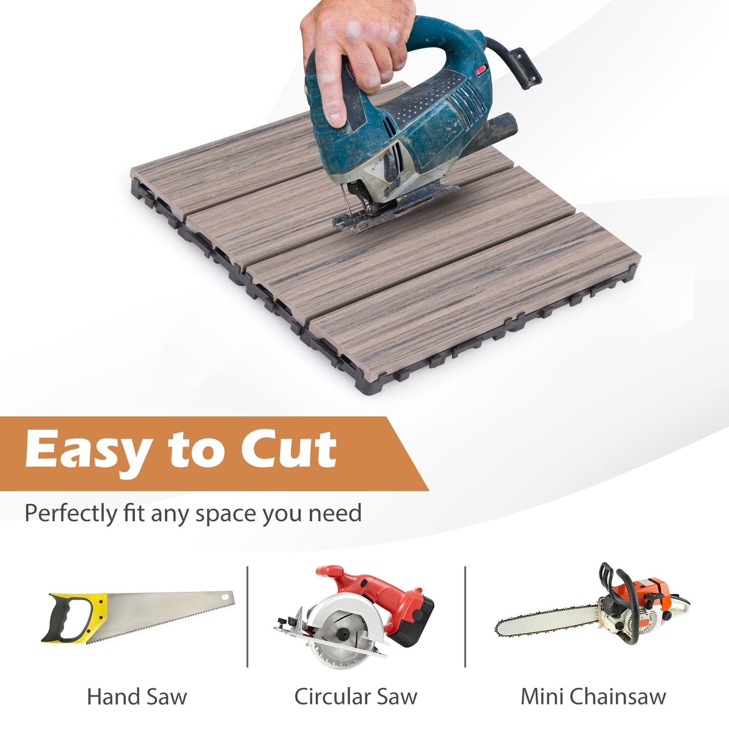 18 Pieces 12 x 12 Inch Interlocking Deck Tiles for 1.7㎡ Total Splicing Area-Gray