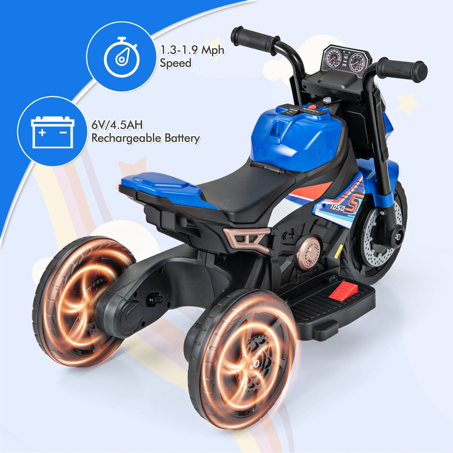 Kids Ride-on Motorcycle 6V Battery Powered Motorbike with Detachable Training Wheels-Blue