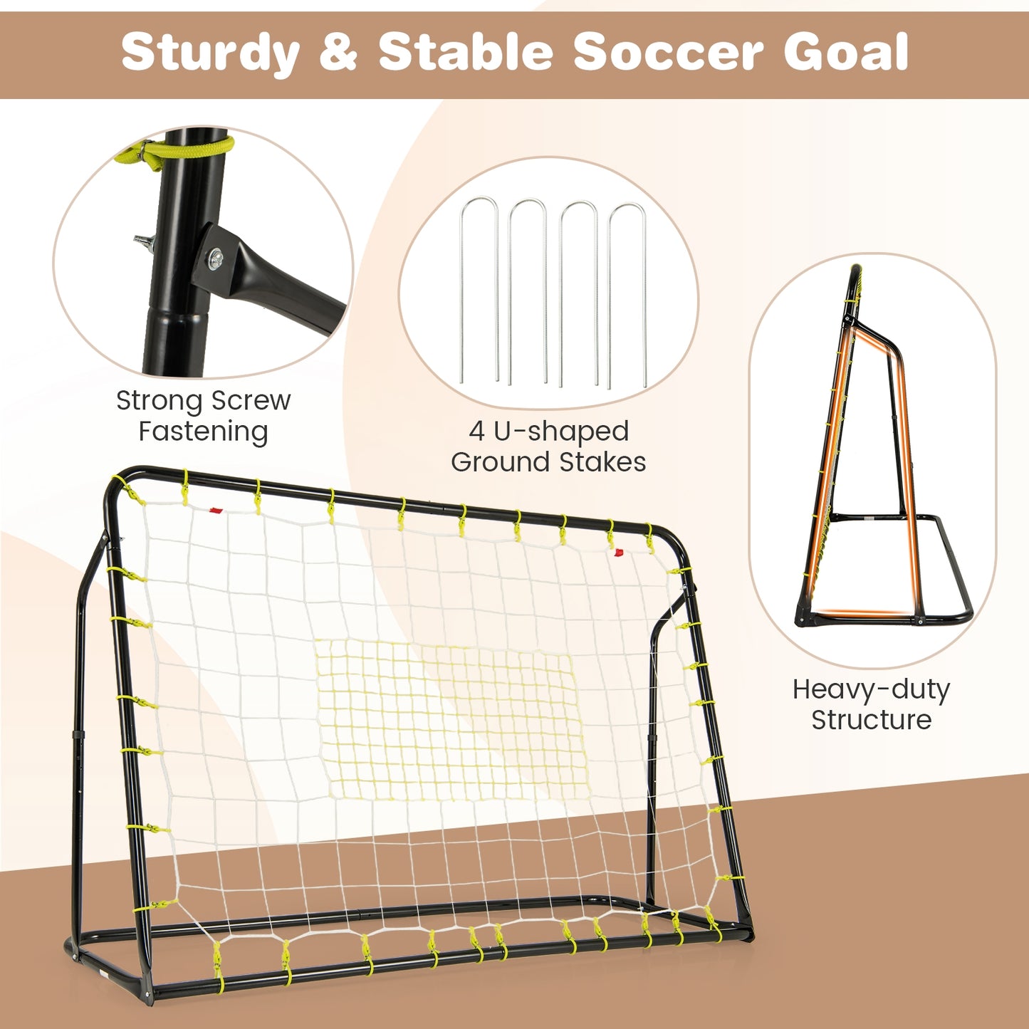 2-in-1 Kids Soccer Rebounder and Soccer Goal with Adjustable Height-White