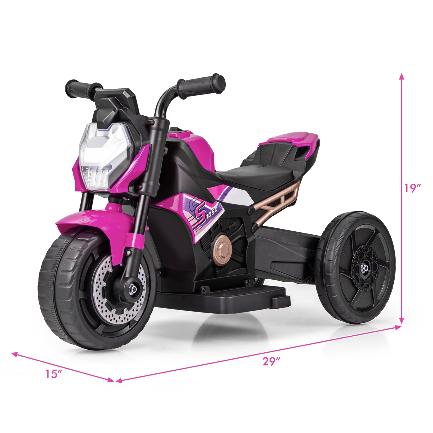 Kids Ride-on Motorcycle 6V Battery Powered Motorbike with Detachable Training Wheels-Pink