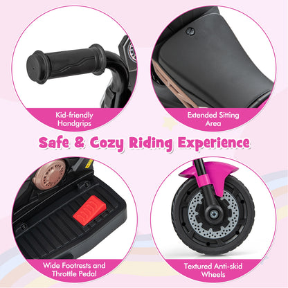 Kids Ride-on Motorcycle 6V Battery Powered Motorbike with Detachable Training Wheels-Pink
