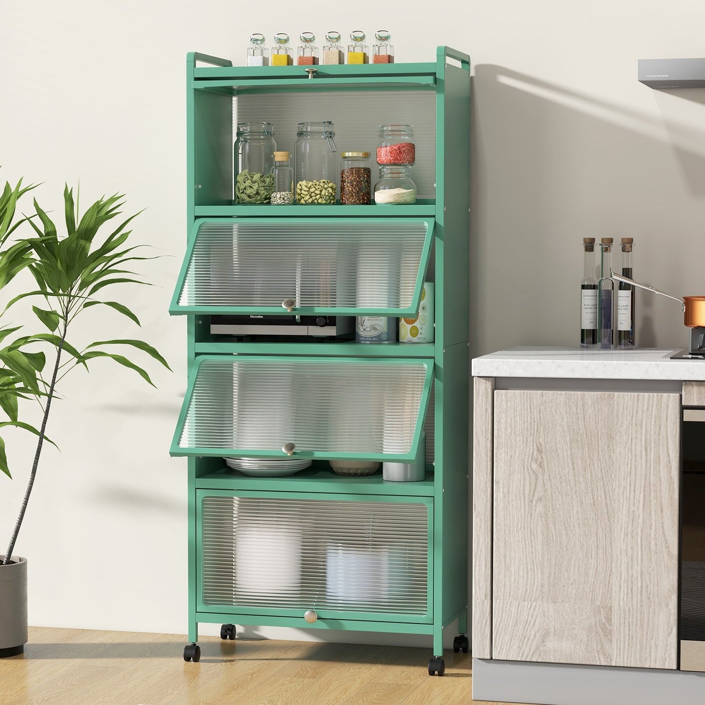 5-Tier Kitchen Baker's Rack with Flip-up PC Doors-Black