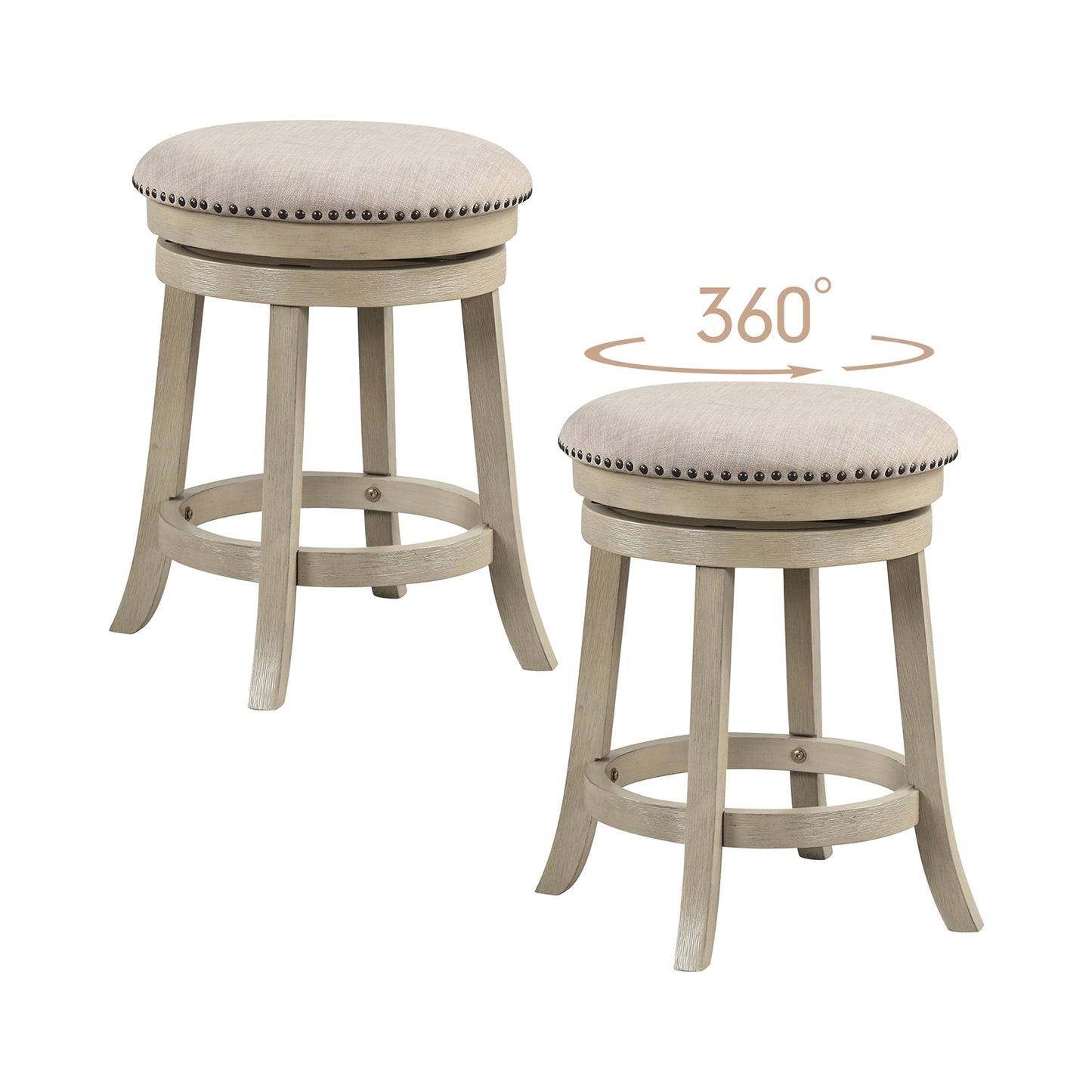 24/26 Inches Swivel Bar Stools Set of 2 wth Wooden Frame-24 inches
