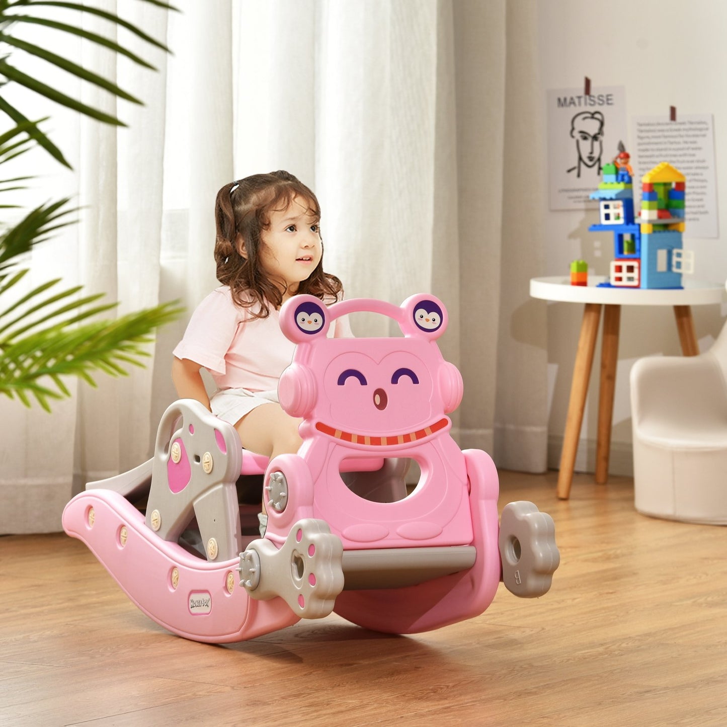4-in-1 Rocking Horse and Slide Set for Kids-Blue