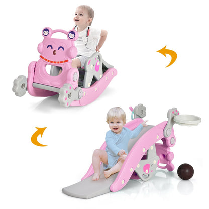 4-in-1 Rocking Horse and Slide Set for Kids-Blue