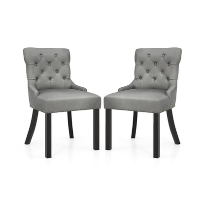 Upholstered Dining Chairs Set of 2 Tufted Wingback Chairs with Rubber Wood Legs-Gray