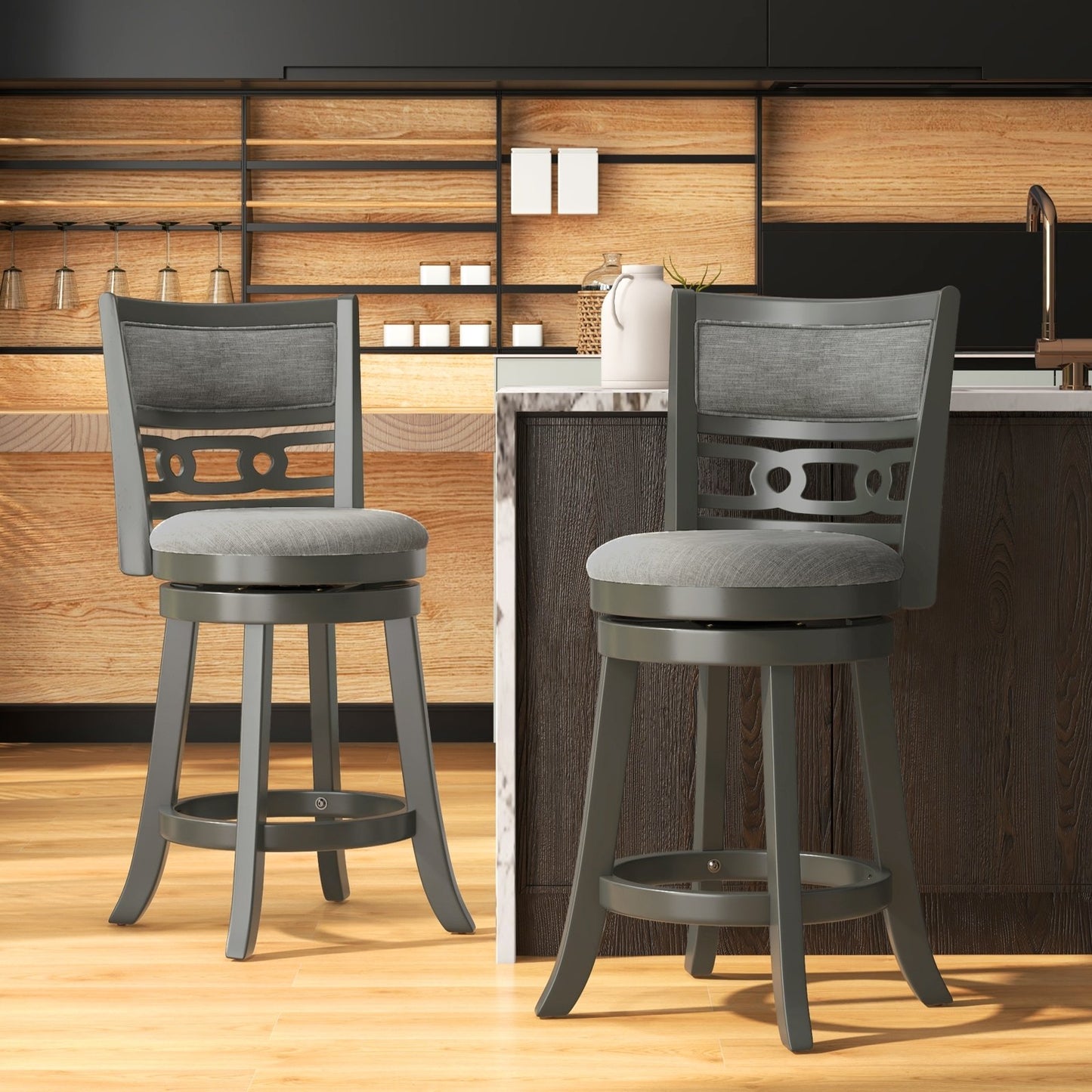 30.5" Bar Height Bar Chair with Wooden Frame Swivel Seat and Footrest for Pub Bar Restaurant-1 Pack