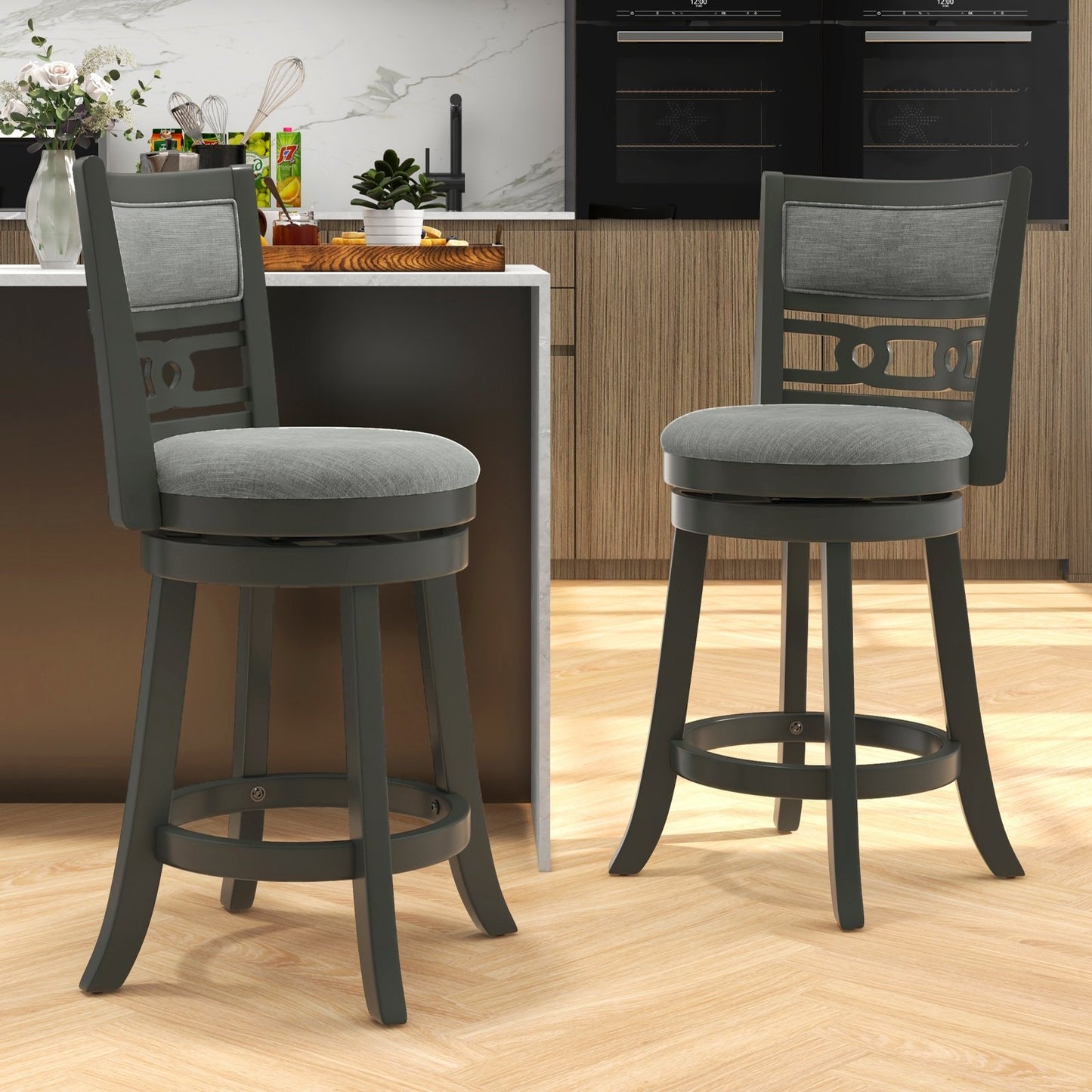 30.5" Bar Height Bar Chair with Wooden Frame Swivel Seat and Footrest for Pub Bar Restaurant-1 Pack